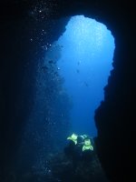 Ahrax Point – Inland Sea Cavern – Diver Exiting the Cavern
