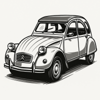 Vintage French Countryside Microcar Illustration