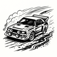 Group B Rally Car Skidding on Rugged Track Illustration