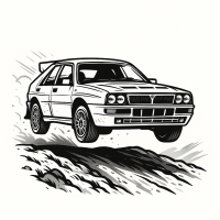 Lancia Delta Integrale Rally Car Jumping Over Hilltop Illustration