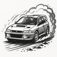 Subaru Impreza WRX Rally Car Drifting Through Gravel Corner Illustration