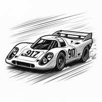 Porsche 917K Le Mans Racing Car in Motion Illustration