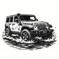 Jeep Wrangler Rubicon River Crossing Illustration