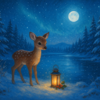 Christmas Fawn by the Frozen Lake
