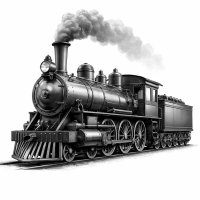 Classic Steam Locomotive – 3D Monochrome Illustration
