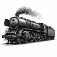 Vintage German Steam Locomotive – 3D Monochrome Clipart