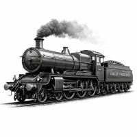 Classic British Steam Locomotive – 3D Monochrome Clipart