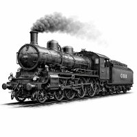 Vintage Austrian Steam Locomotive – 3D Monochrome Clipart
