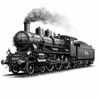 Vintage Italian Steam Locomotive – 3D Monochrome Clipart