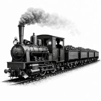 Narrow-Gauge Mining Steam Locomotive – 3D Monochrome Clipart