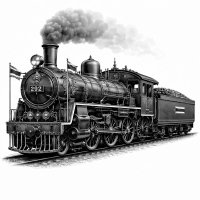 Vintage Thai Steam Locomotive – 3D Monochrome Clipart
