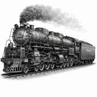 Heavy American Steam Locomotive – 3D Monochrome Clipart