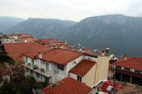 Red Rooftops of Delphi Village Overlooking the Valley