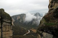 Meteora Valley with Moving Clouds from Varlaam Monastery